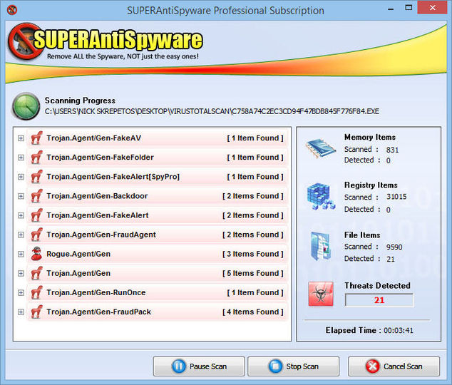 SUPERAntiSpyware Professional Edition - Scan Results. - 1 / 1