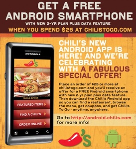 Chili's restaurant offering free Android phones with contract
